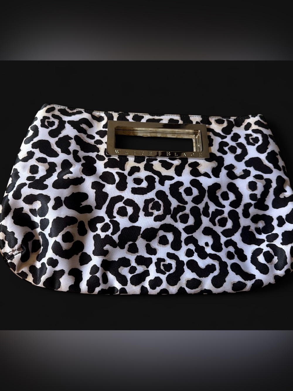 White House Black Market Black and White Leopard Print Wristlet Clutch